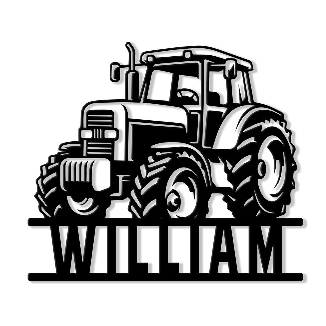 Black-and-white cut metal sign featuring a detailed tractor silhouette for farmhouse and farm wall decor