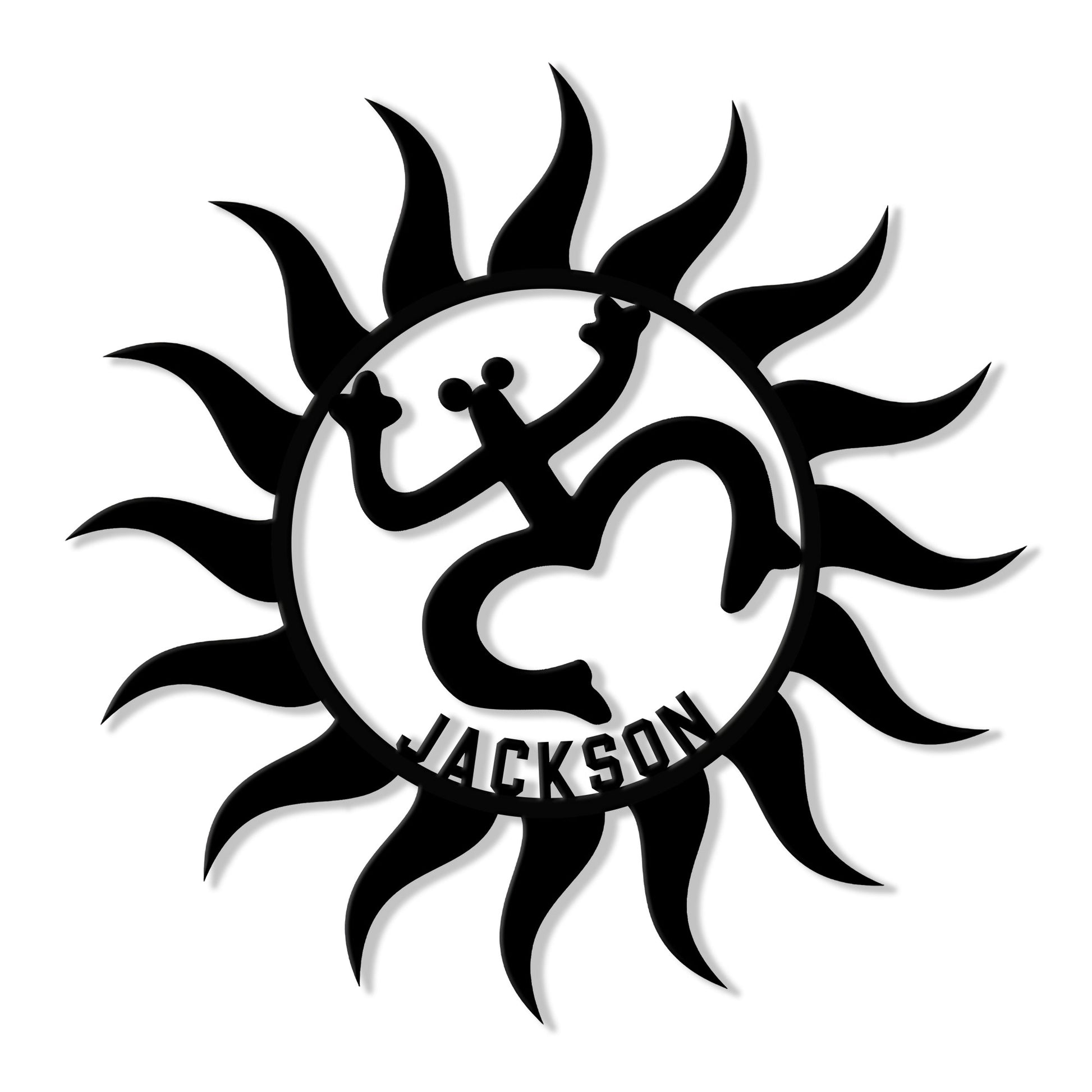 Custom Puerto Rico metal sign featuring a coquí frog silhouette inside a bold tropical sun design