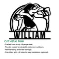 Wrestling metal sign artwork with two athletes grappling, shown alongside a cut metal sign feature guide