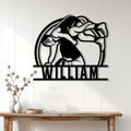 Wrestling wall decor displayed above a console table, featuring a bold silhouette of two grapplers