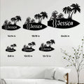 Surfing metal sign size guide showing multiple surfboard-shaped sign sizes from 8 by 8 to 24 by 24 inches