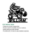 ATV rider metal sign shown with product features for indoor or outdoor display