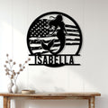 Mermaid American flag metal sign displayed as statement wall decor in a bright home