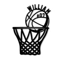Custom basketball hoop metal sign with bold ball and net silhouette
