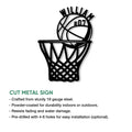 Basketball hoop metal sign shown with a bold cut-metal sports design