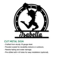 Cheerleading metal sign feature graphic showing a pom-pom silhouette and product presentation