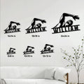 Swimming metal sign size guide showing available square sizes from 8 by 8 to 24 by 24 inches