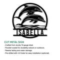 Dolphin wall sign shown with cut metal sign features and an ocean-inspired design