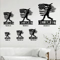 Baseball player metal sign size guide showing multiple square size options on a wall