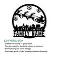 Custom Christmas family metal sign shown with cut metal sign features and a Santa sleigh design