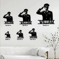 Veteran metal sign size guide showing saluting servicemember designs in multiple square dimensions