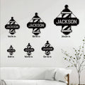Barber pole metal sign size guide showing six square size options for wall display