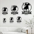 Native American rider metal sign size guide showing six square size options in a living room
