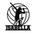 Black volleyball metal sign featuring a leaping player silhouette spiking inside a large volleyball outline