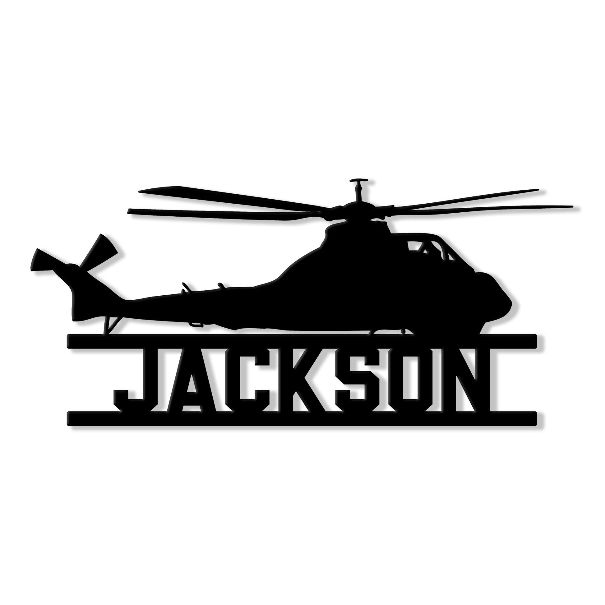 Custom pilot metal sign featuring a bold helicopter silhouette and strong aviation-inspired wall decor design