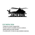 Helicopter pilot metal sign shown as a cut metal silhouette with a bold custom display design