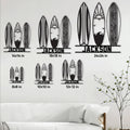 Surfboard metal sign size guide showing available square dimensions from 8 by 8 to 24 by 24 inches