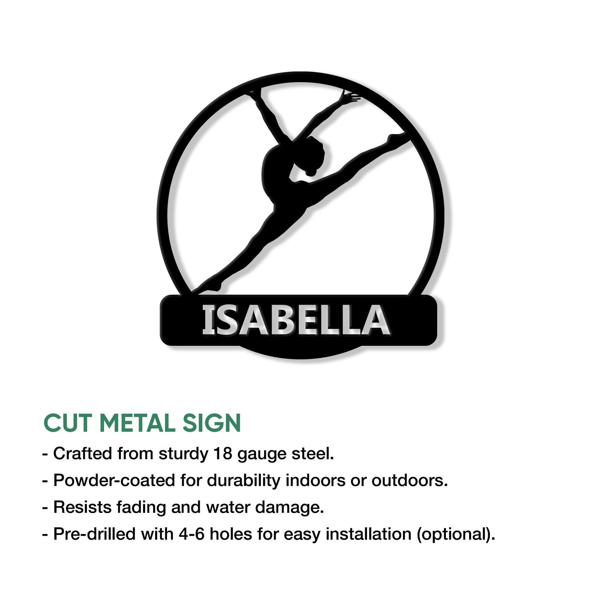 Gymnastics wall sign feature graphic showing a circular gymnast silhouette design