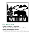 Bear wall sign with a mountain landscape, evergreen trees, and a strong cut metal silhouette presentation