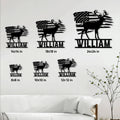 Hunting buck metal sign size guide showing available square sizes from 8 by 8 to 24 by 24 inches