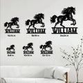 Horse metal sign size guide showing multiple square size options displayed in a bright living room