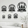 Christmas gnome metal sign size guide showing six available square size options in a home setting