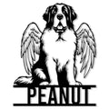 Black-and-white Saint Bernard metal sign featuring a detailed angel dog with outstretched wings