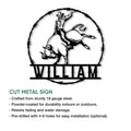 Rodeo bull riding metal sign artwork shown with cut metal sign feature and installation details