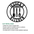 Cut metal kitchen sign featuring cooking utensil silhouettes and a circular decorative frame
