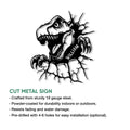 T-Rex dinosaur metal sign feature graphic showing the cut-metal design and display options