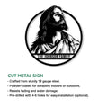 Christian Jesus portrait metal sign shown with product feature details and circular family design