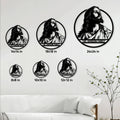 Christian Jesus portrait metal sign shown in multiple size options on a living room wall