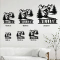 Skiing metal sign size guide showing multiple scale options for mountain sports wall decor