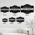 She Shed metal sign size guide showing available square sizes from 8 by 8 to 24 by 24 inches