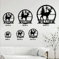 Deer hunting metal sign size guide showing six available square dimensions from 8 by 8 to 24 by 24 inches