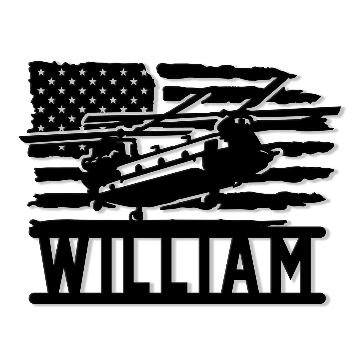 Custom veteran metal sign featuring a military aircraft silhouette over a distressed American flag