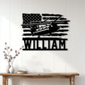 Military aviation veteran wall sign displayed on a light wood-paneled wall above a console table