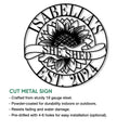 She Shed sunflower metal sign shown with cut-metal construction and indoor or outdoor display details