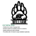 Bear paw cut metal sign feature graphic showing a starry bear in a forest scene