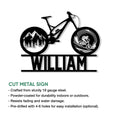 Mountain bike metal sign feature graphic showing bold cutout artwork and indoor or outdoor display use