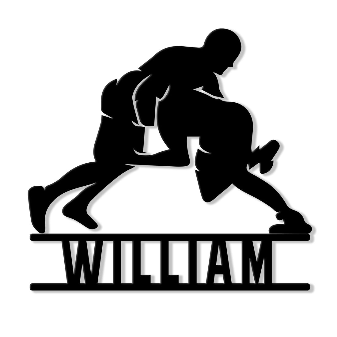 Wrestling metal sign featuring two wrestlers in a dynamic takedown silhouette