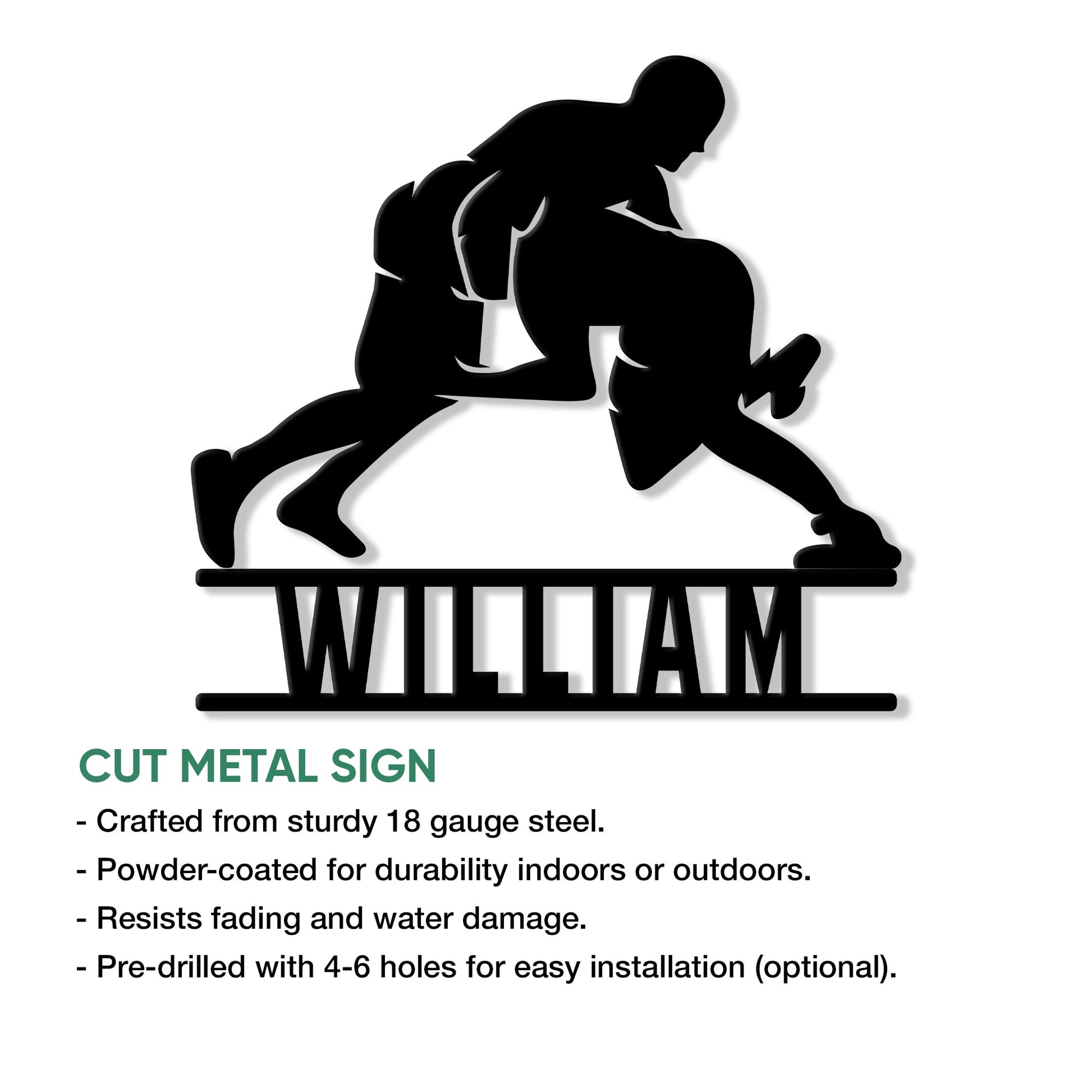 Cut metal wrestling sign feature guide showing the silhouetted wrestling design