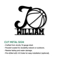 Basketball metal sign feature graphic highlighting the cut-metal design and display options