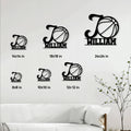 Basketball metal sign size guide showing available square dimensions from 8 by 8 to 24 by 24 inches