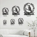 Woodpecker wall sign shown in multiple size options within a bright living room setting