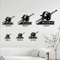 Baseball metal sign size guide showing six available square dimensions in a living room setting