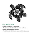 Sea turtle cut metal sign product graphic showing the detailed tropical artwork and decorative silhouette