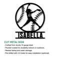 Softball pitcher silhouette metal sign shown with a cut-metal sign feature overview