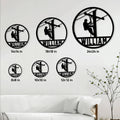 Lineman metal sign size guide showing available circular sizes from 8x8 to 24x24 inches