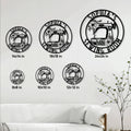 Sewing room metal sign size guide showing six available circular sign sizes